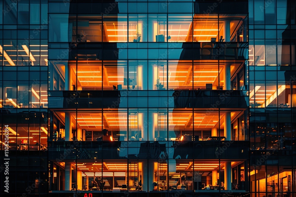 Modern office building in the evening. Modern office building in the evening.