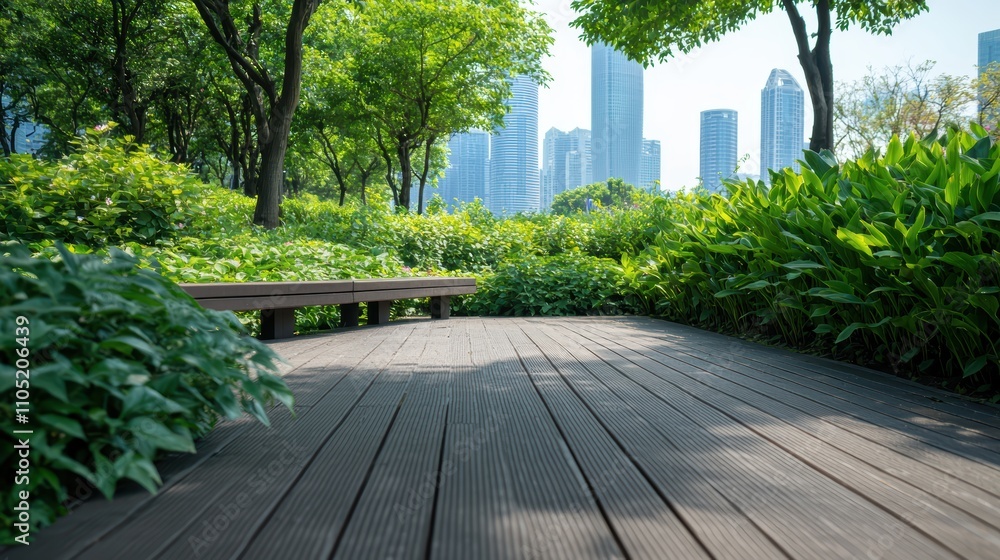 Fototapeta premium Urban Harmony: Cityscape Infused with Nature's Tranquility