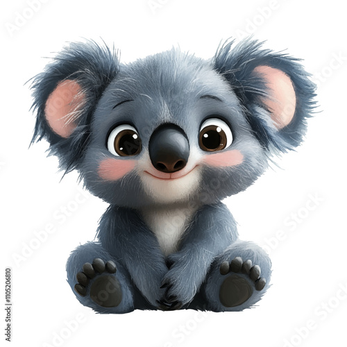 Adorable baby koala illustration with a fluffy appearance and endearing smile, featuring soft gray fur and rosy cheeks. Perfect for children's art, nursery decor, and animal-themed design, Baby Shower