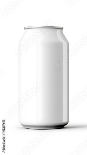 A plain white beverage can on a neutral background.