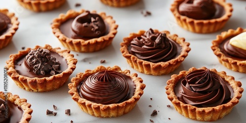 Indulge in artisanal tartlets filled with rich, creamy chocolate ganache, perfect for dessert lovers.