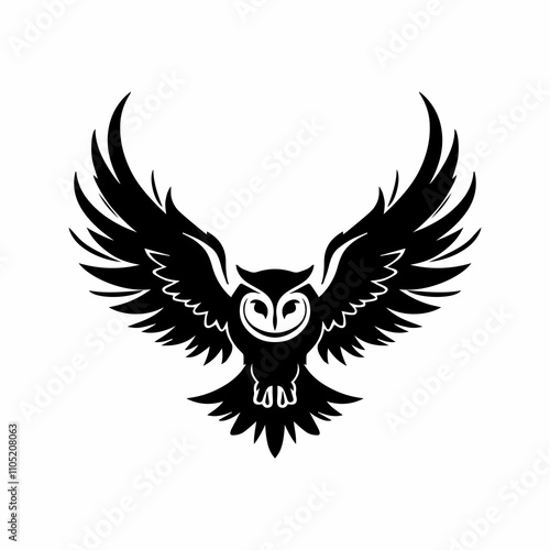 A silhouette of a owl with wings On white background. A stunning owl bird with its wings spread vector illustration. photo