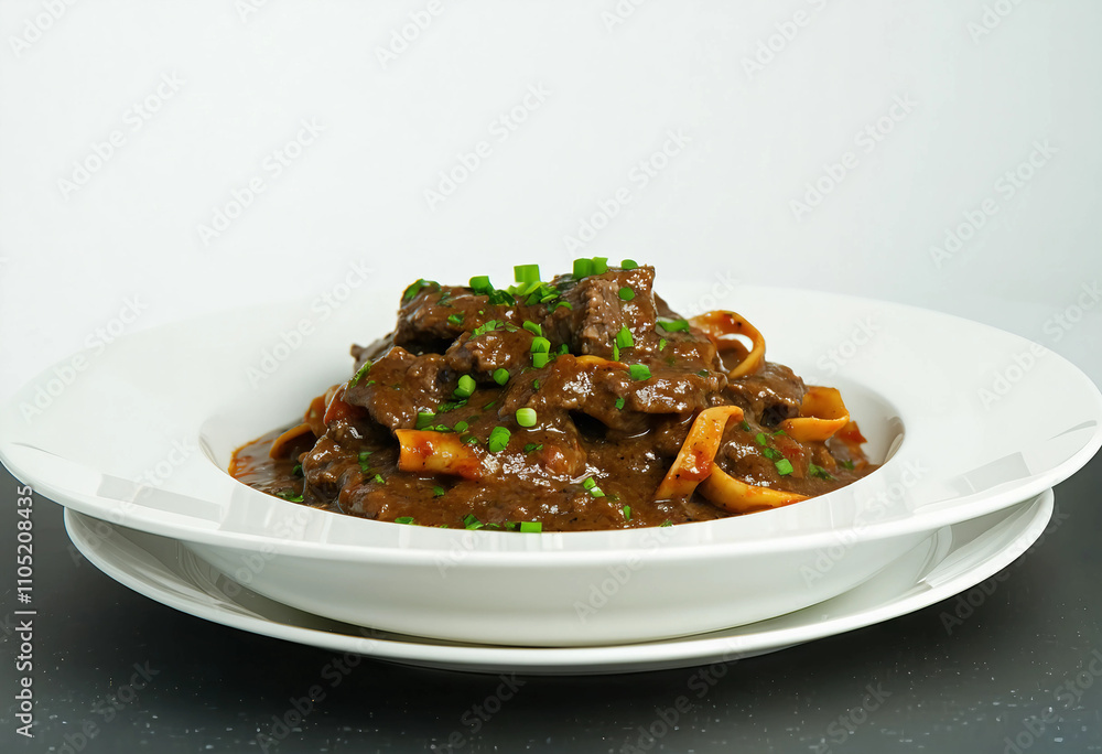 Beef Stroganoff isolated on white background Beef Stroganoff isolated on white background