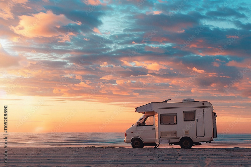Holiday trip on large family motorhome for holiday in beautiful nature Holiday trip on large family motorhome for holiday in beautiful nature