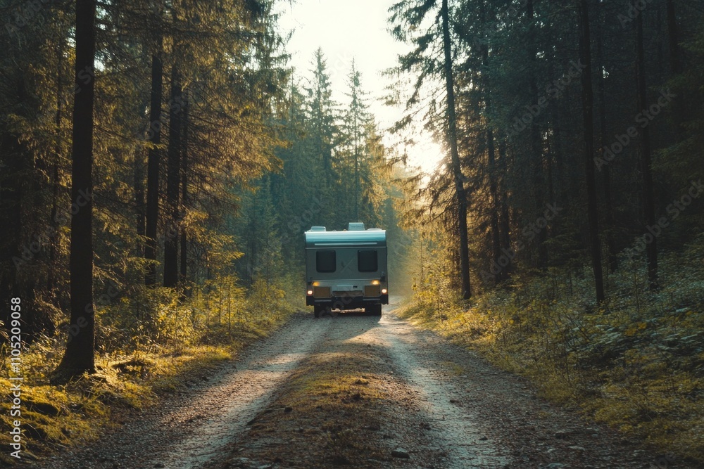 Campervan traveling car, forest traveling car with complete camping equipment, ready to camp in the car in the middle of the forest Campervan traveling car, forest traveling car with complete camping equipment, ready to camp in the car in the middle of the forest