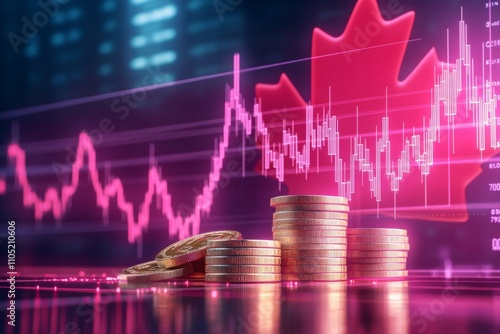 canada economy and finance . with coins and digital trading platform, economic growth, stock market chart, investment trends global challenges and opportunities.	 photo