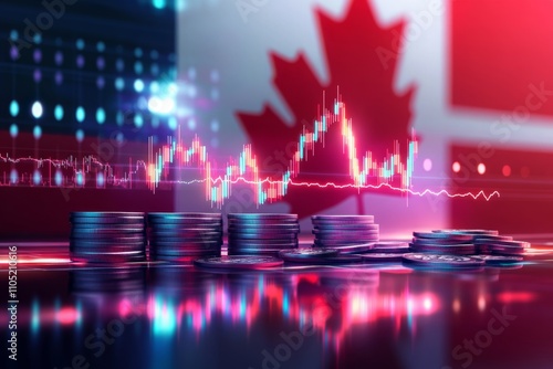 canada economy and finance . with coins and digital trading platform, economic growth, stock market chart, investment trends global challenges and opportunities.	 photo