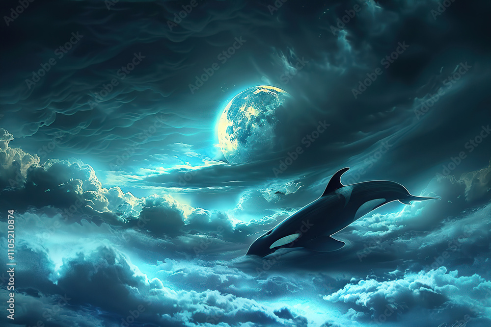 Fantastically beautiful majestic huge whale in deep ocean Fantastically beautiful majestic huge whale in deep ocean