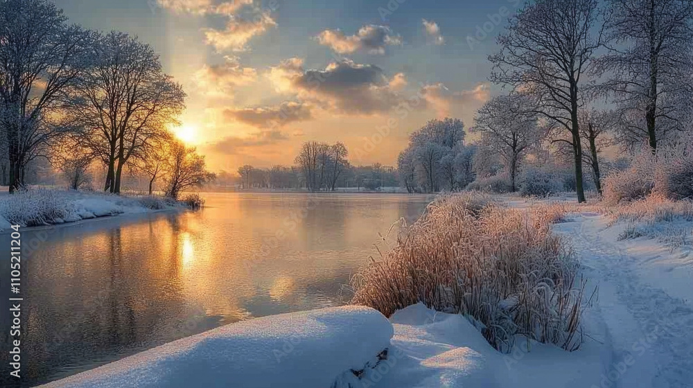 Winter scenery featuring snow, frost, cold, ice, and nature. AI generative Winter scenery featuring snow, frost, cold, ice, and nature. AI generative