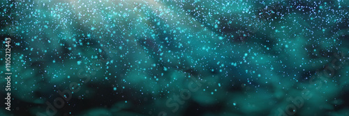 Underwater turquoise blue gradient background with glow and overlay effects. Soft gradient background with photo fluorescent plankton and microorganisms.