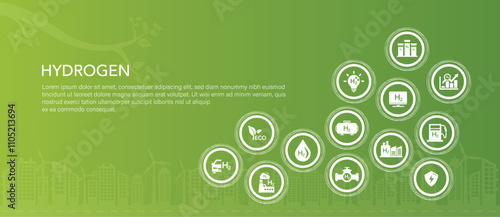 Hydrogen energy vector illustration. Concept environment, eco friendly industry and alternative energy. Reducing greenhouse gas emissions, ecology, green hydrogen technology.