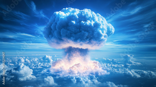 Powerful cumulonimbus cloud, resembling nuclear explosion, sky phenomenon AI generative photo