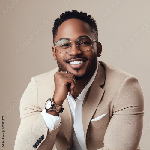 Portrait of a Successful African American Man in Beige Suit