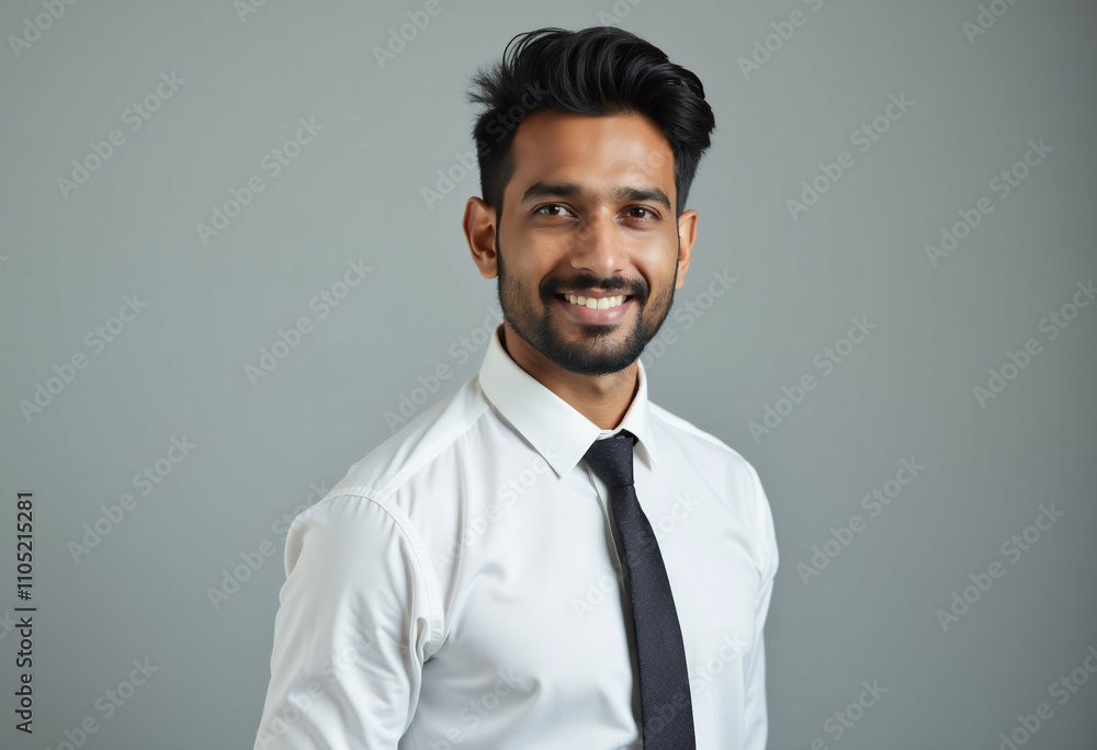 A smiling young man in a white shirt and black tie exuding professionalism and confidence. A smiling young man in a white shirt and black tie exuding professionalism and confidence.