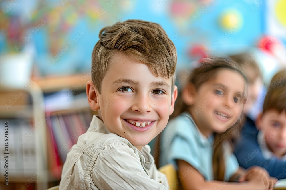Smiling Young Boy in Classroom. Smiling Young Boy in Classroom.