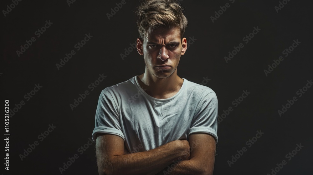 Fototapeta premium Upset Man on black background.