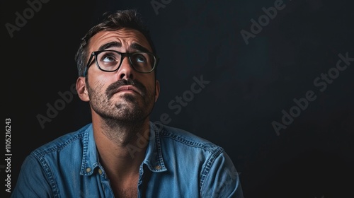 Upset Man on black background.