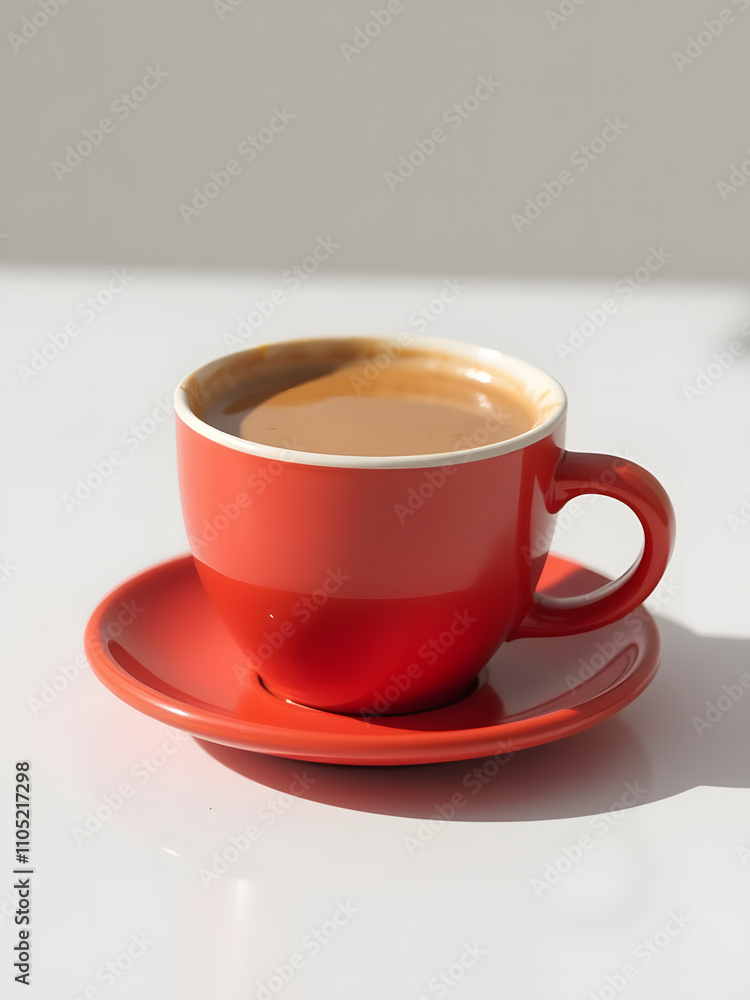 Bright Red Coffee Cup for a Cheerful Morning Setting Bright Red Coffee Cup for a Cheerful Morning Setting
