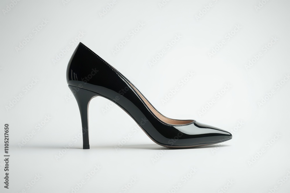 Elegant black stiletto high heel shoe Isolated on a white background