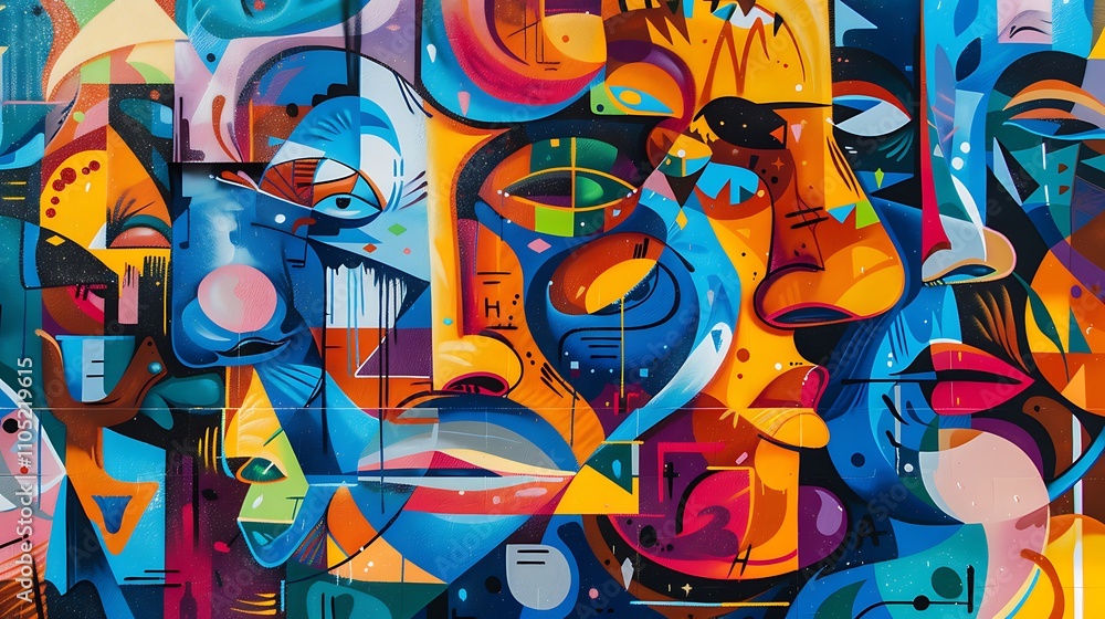 A vibrant street art mural on a city wall featuring bold colors and intricate designs that tell a story of urban culture and creativity A vibrant street art mural on a city wall featuring bold colors and intricate designs that tell a story of urban culture and creativity