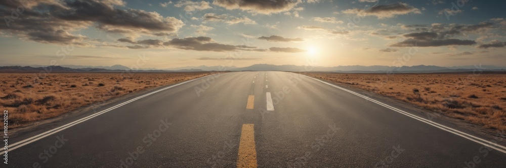 Fototapeta premium An empty road towards the horizon to represent the future and positivity and success