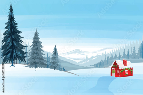 Wallpaper Mural Christmas scene with snow covered house landscape background Torontodigital.ca