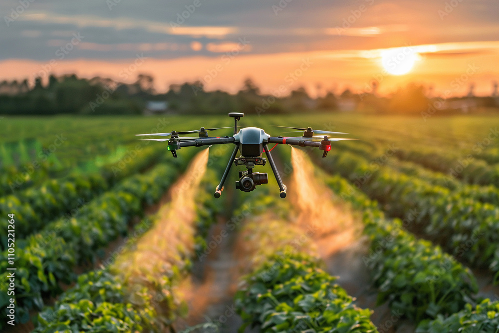 Drone flying in sky over beautiful nature during observation from top Drone flying in sky over beautiful nature during observation from top