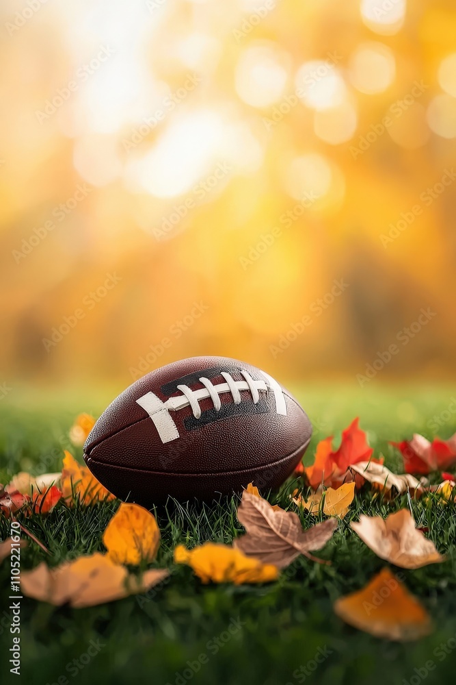 Autumn Scene with Football and Colorful Leaves Autumn Scene with Football and Colorful Leaves
