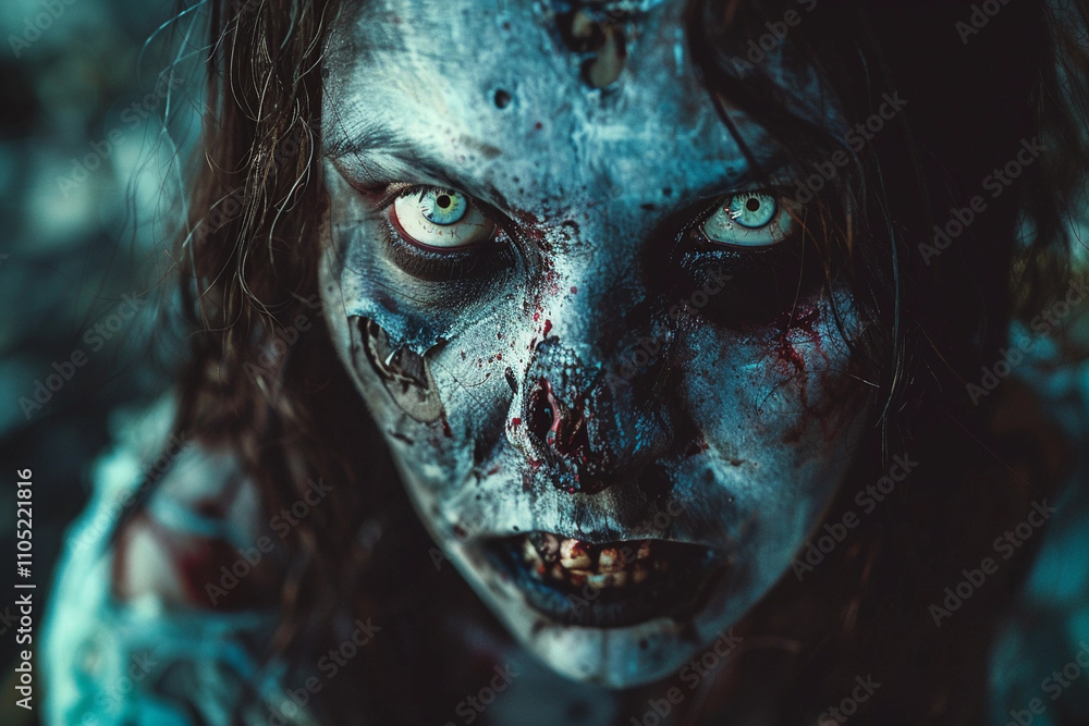 Scary sinister zombie wandering in street with dramatic lighting Scary sinister zombie wandering in street with dramatic lighting