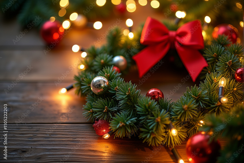 A rustic Christmas frame with pine branches, pine cones, and red berries on a wooden background. A rustic Christmas frame with pine branches, pine cones, and red berries on a wooden background.