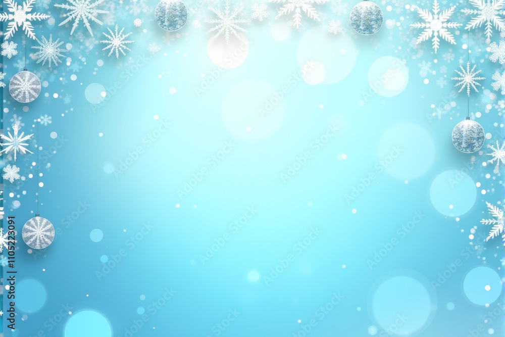 A festive Christmas frame with pine branches, ornaments, and fairy lights on a blue background. A festive Christmas frame with pine branches, ornaments, and fairy lights on a blue background.