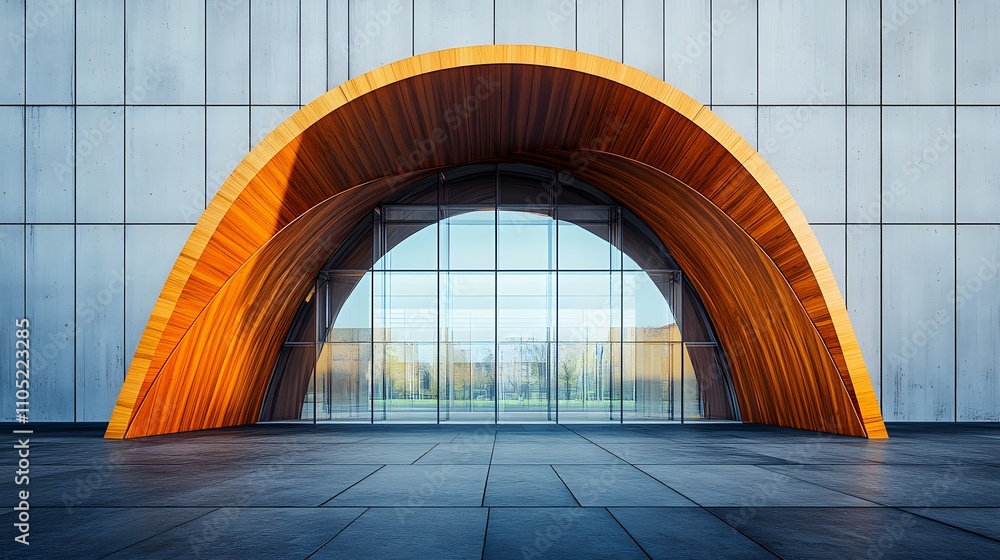 Obraz premium Modern Building Entrance with Archway and Glass Doors
