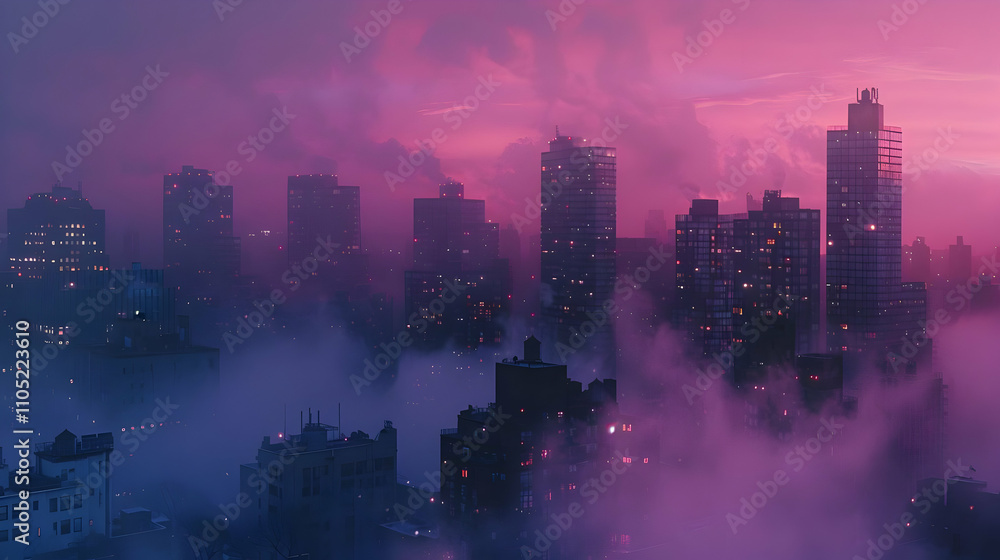 Misty Cityscape at Dusk Digital Illustration Misty Cityscape at Dusk Digital Illustration