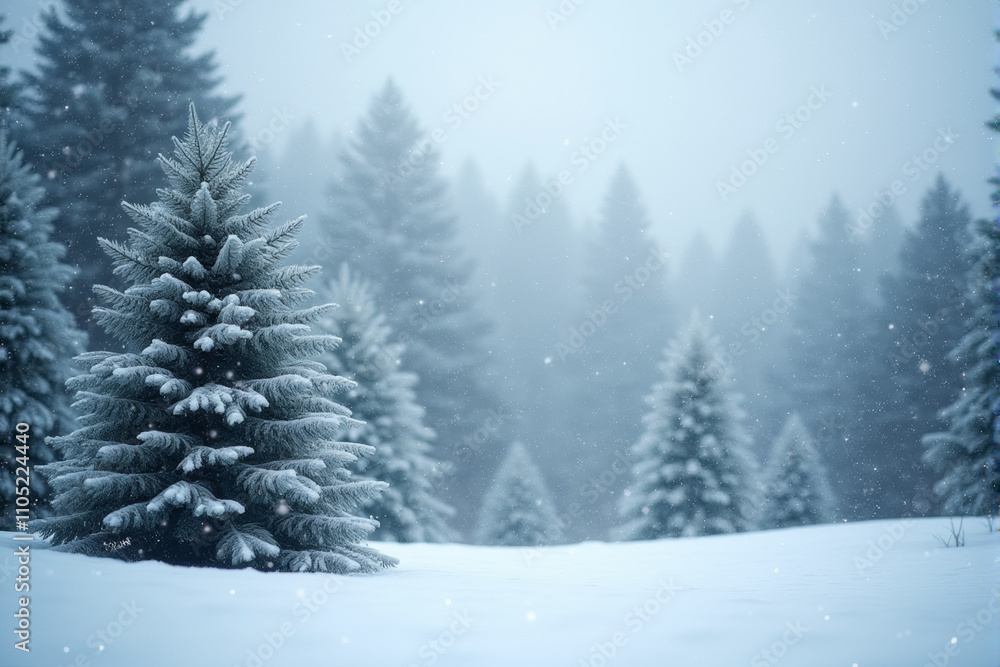 A serene winter wonderland with snow-covered pine trees and a gently falling snowfall. A serene winter wonderland with snow-covered pine trees and a gently falling snowfall.