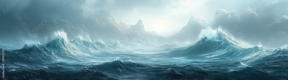 Fototapeta premium A stunning seascape capturing the power of waves against a moody sky, perfect for conveying nature's raw beauty and tranquility.