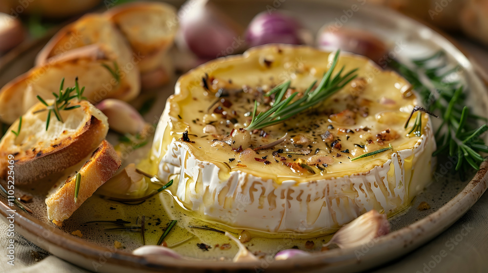 Baked Camembert with Rosemary and Garlic, Food Photography Baked Camembert with Rosemary and Garlic, Food Photography