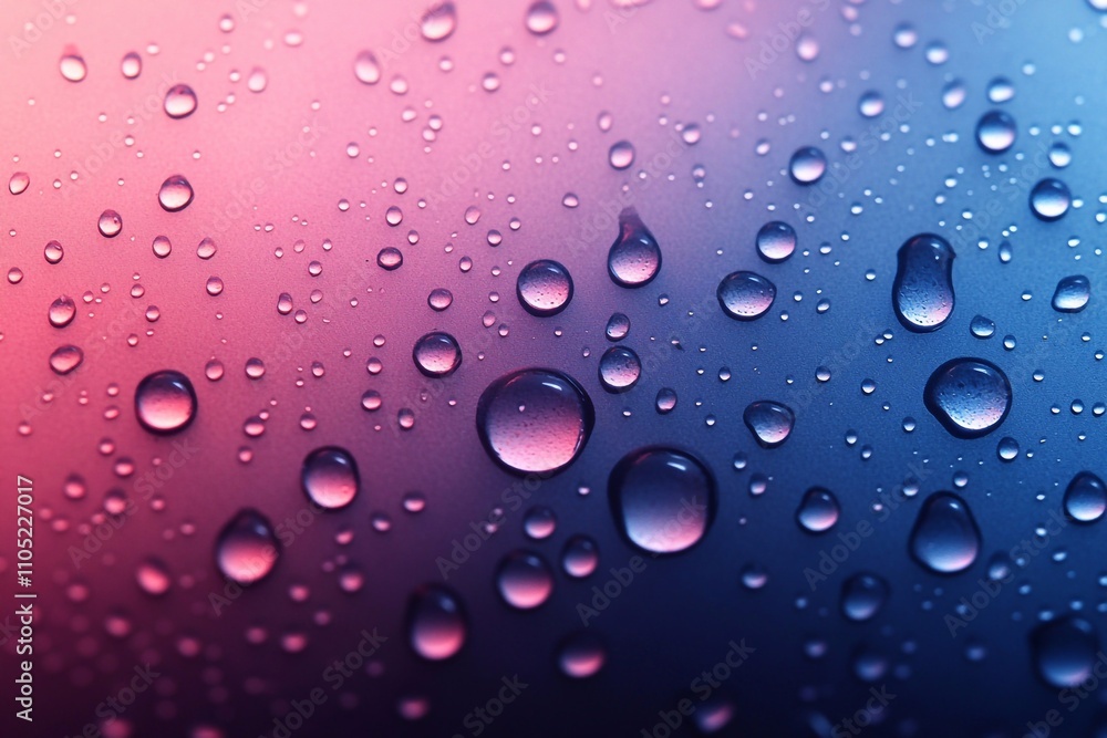 A blurred orange-blue background serves as a bright backdrop for close-up water drops. The drops shine with soft reflections, showcasing their elegant shape. A blurred orange-blue background serves as a bright backdrop for close-up water drops. The drops shine with soft reflections, showcasing their elegant shape.