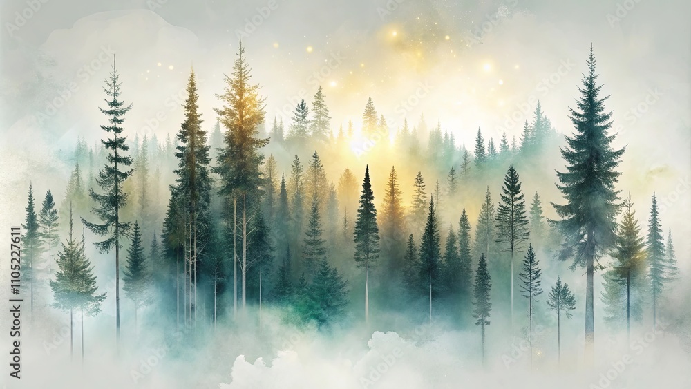 Enchanted Forest Sunrise Misty Pines and Golden Light Enchanted Forest Sunrise Misty Pines and Golden Light