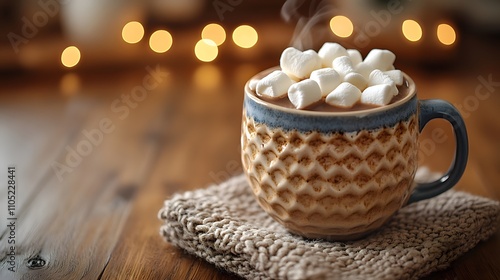 Wallpaper Mural Cozy marshmallow topped hot drink such as cocoa or tea on a rustic wooden table with festive garland candles and twinkling lights in a cozy intimate winter setting Torontodigital.ca