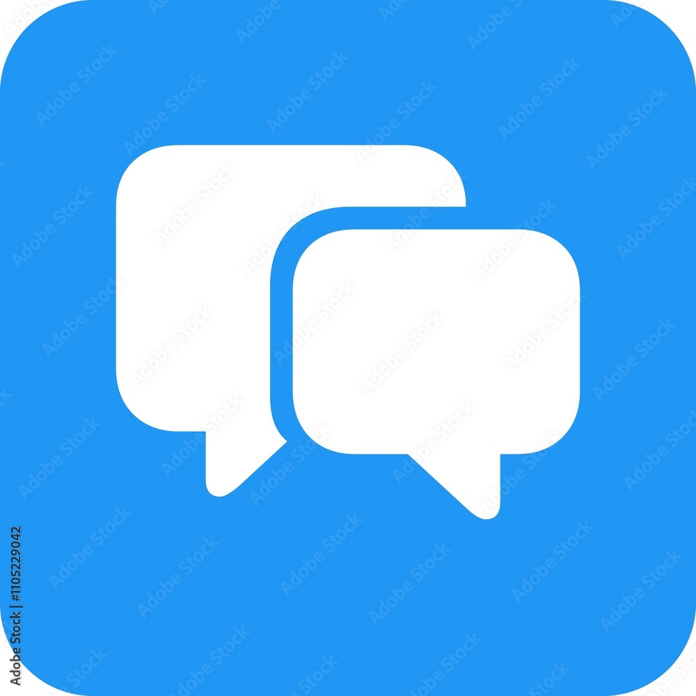Filled double square chat bubble on blue background. Filled double square chat bubble on blue background.