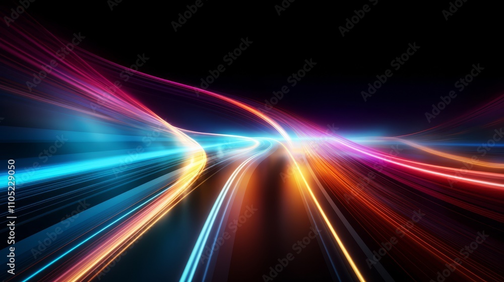 Creative colorful abstract motion curves light beam of fast moving on dark background Creative colorful abstract motion curves light beam of fast moving on dark background
