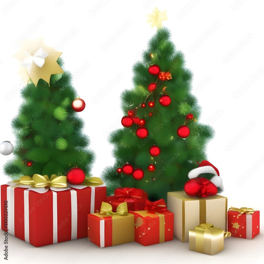 Christmas tree surrounded by presents on white background Christmas tree surrounded by presents on white background