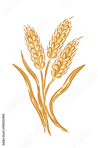 Hand drawn gold wheat ears vector illustration