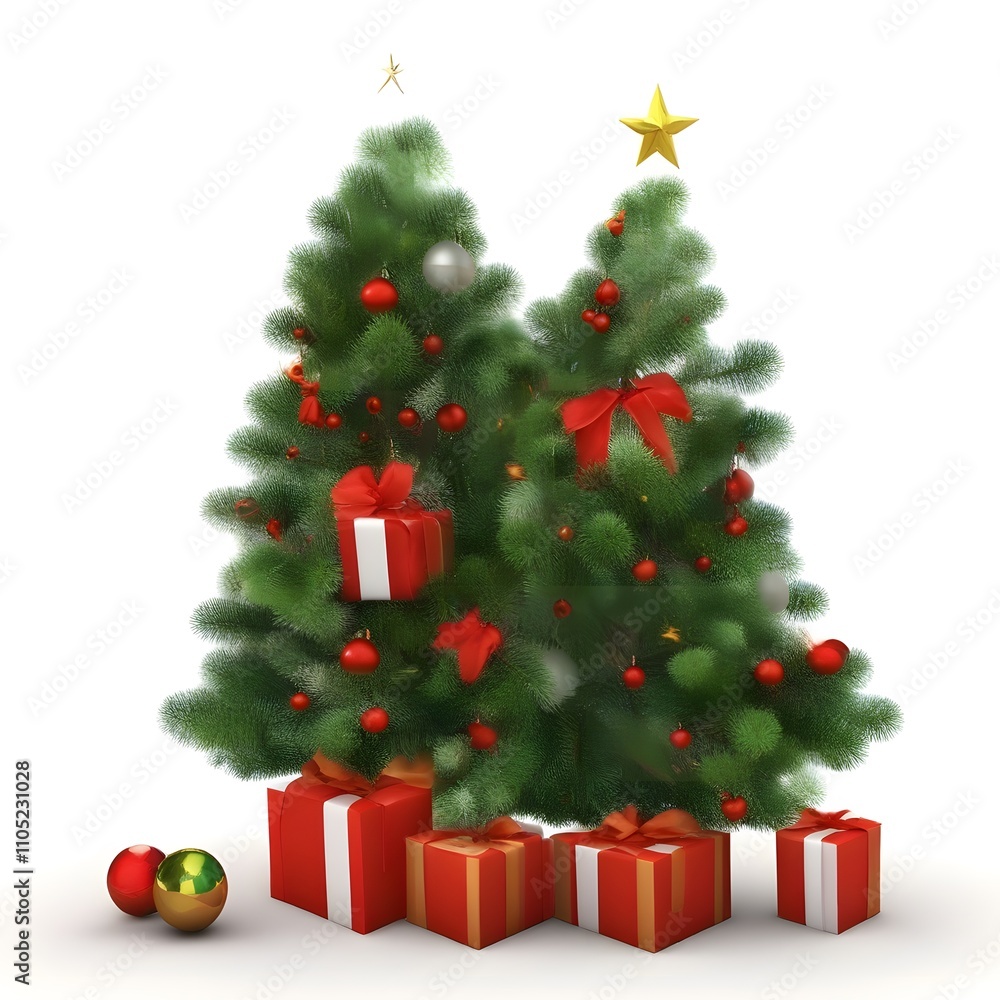 Christmas tree surrounded by presents on white background Christmas tree surrounded by presents on white background