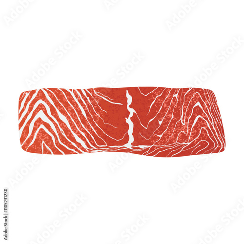 Salmon fillet. Cartoon raw fish trout steak, seafood slice for sushi or sashimi, healthy meal gourmet cooking concept. Vector isolated illustration