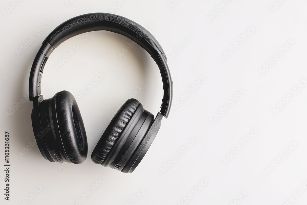 Sleek black wireless headphones with comfortable padded ear cups Isolated on a white background Sleek black wireless headphones with comfortable padded ear cups Isolated on a white background