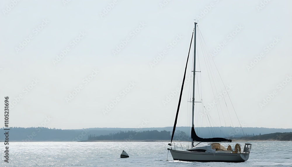 Naklejka premium Sailboat against a serene body of water, a moment of tranquility in sailing life.