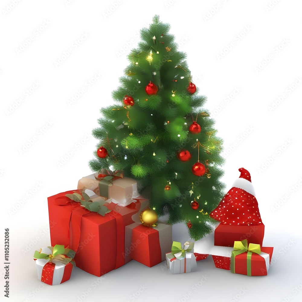 Christmas tree surrounded by presents on white background Christmas tree surrounded by presents on white background