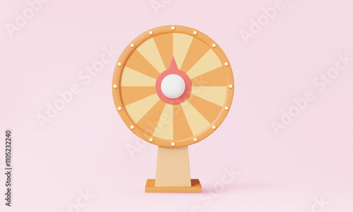 3D vector fortune spin wheel icon rotation luck event isolated on pink background Business online promotion marketing activity game sell product entertainment risk illustration. photo