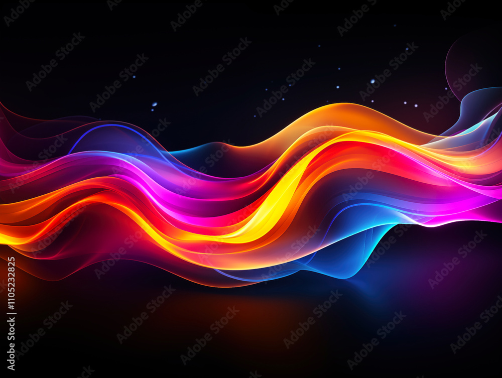 Vibrant neon waves flowing through a dark background, creating a chaotic visual display of color and energy at night Vibrant neon waves flowing through a dark background, creating a chaotic visual display of color and energy at night